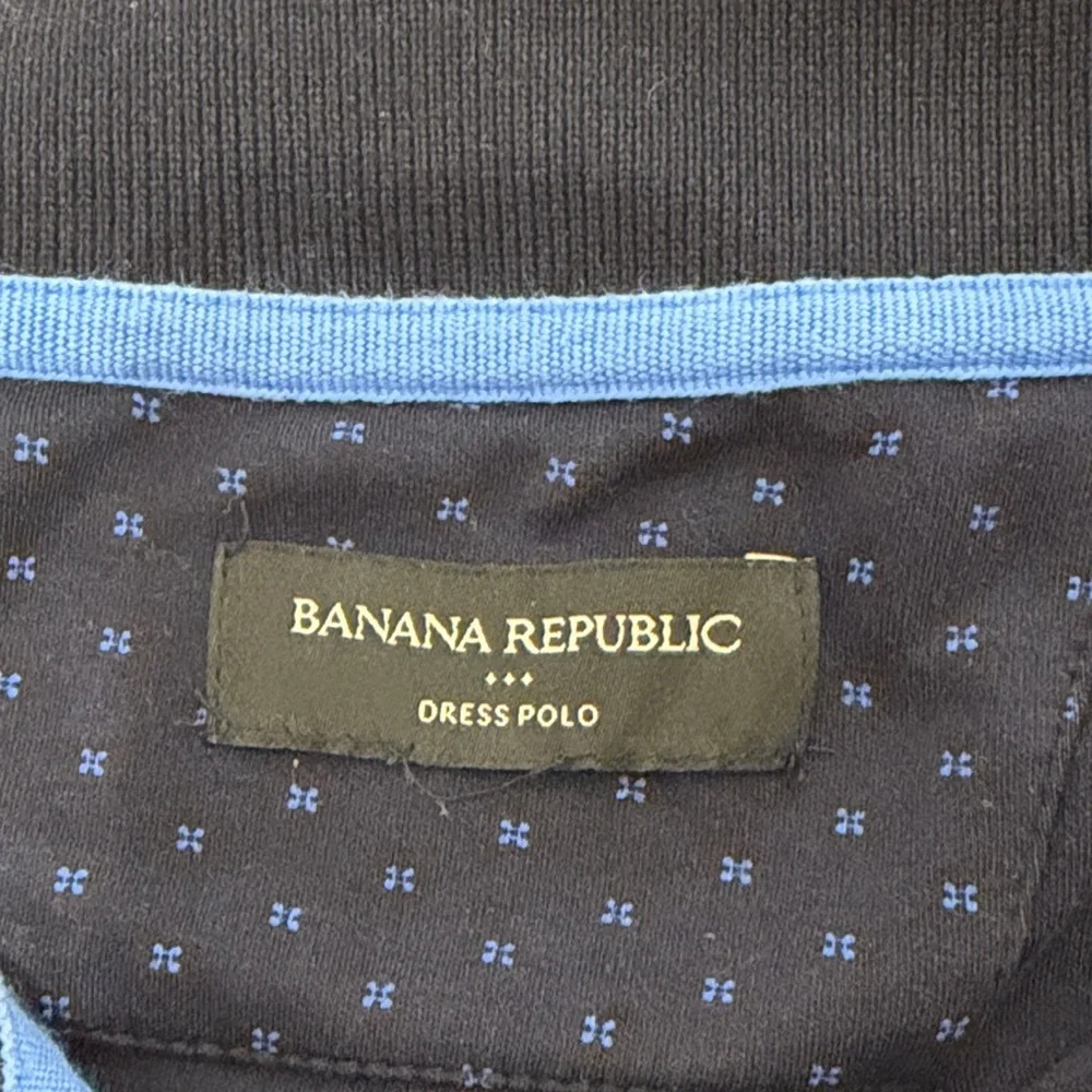 Banana Republic Mens XL Navy Blue Geometric Print Cotton Short Sleeve Dress Polo